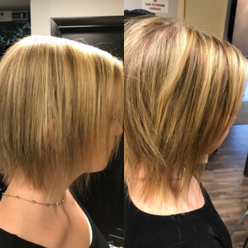Before/After haircut transformation by Salon K, hair salon in Parma Heights, Ohio