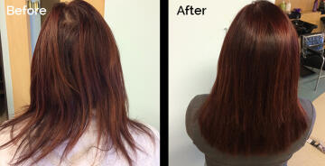 Before/After haircut transformation by Salon K, hair salon in Parma Heights, Ohio