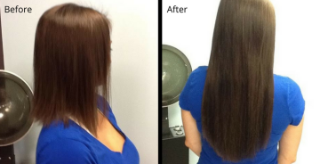 Before/After hair extensions transformation by Salon K, hair salon in Parma Heights, Ohio