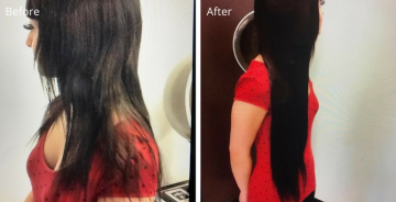 Before/After hair extensions transformation by Salon K, hair salon in Parma Heights, Ohio