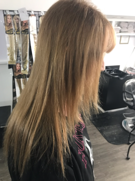 Before hair extensions transformation by Salon K, hair salon in Parma Heights, Ohio